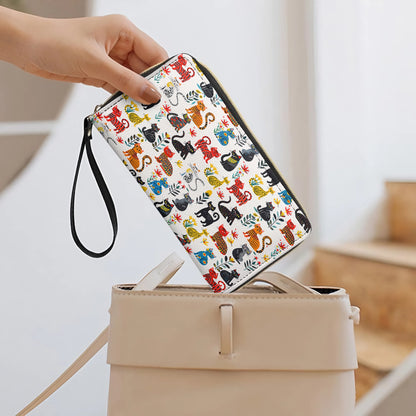 Glänzende Leder Clutch mit Trageriemen, süße skurrile Katze