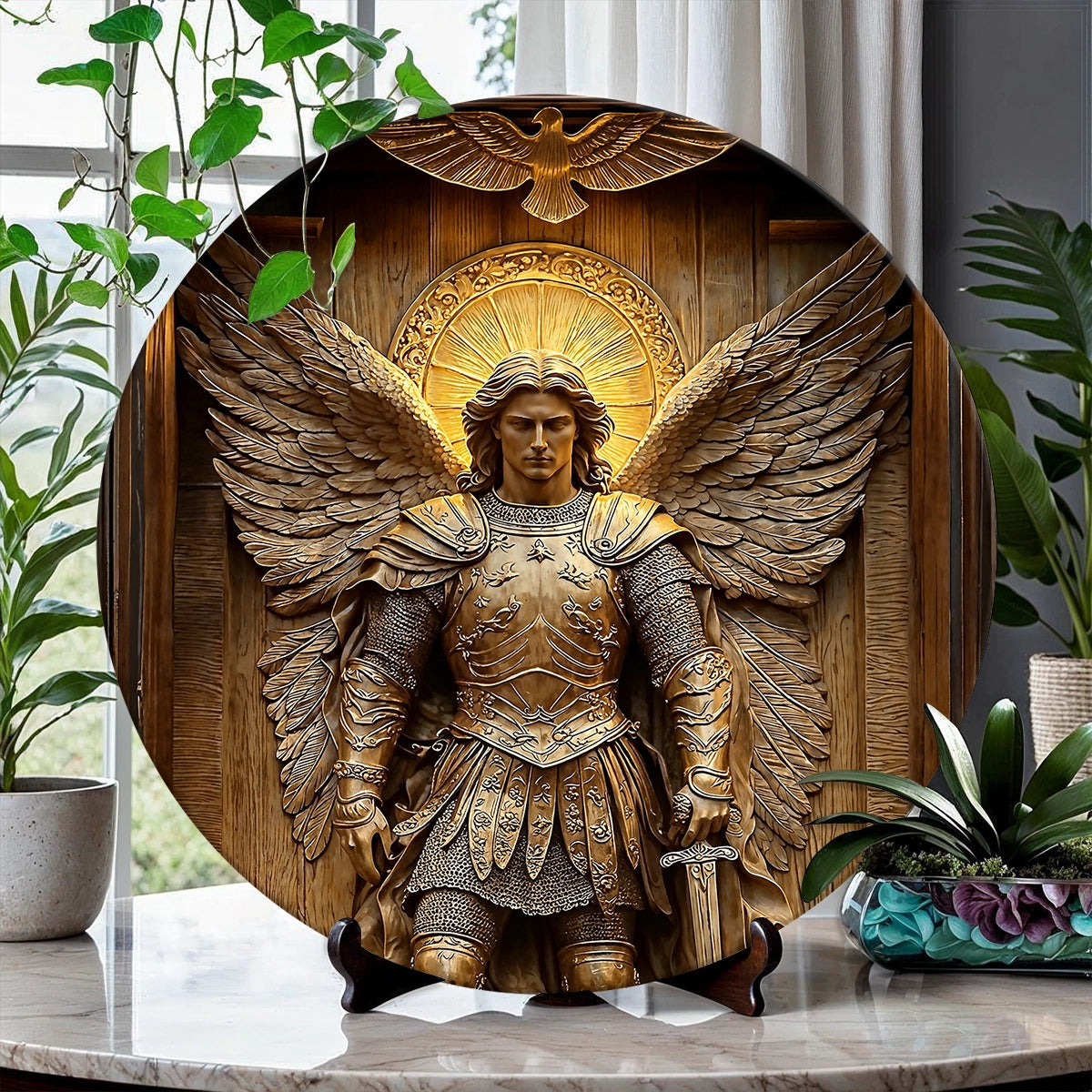 Shineful 2D Wooden Plaque, Hanging Decor, Door Sign Archangel Michael Warrior