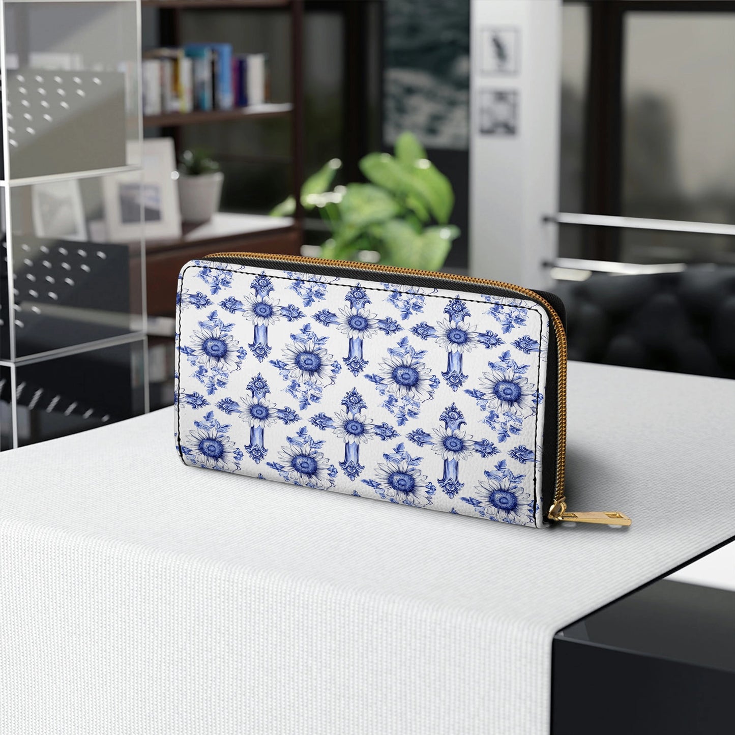 Shineful Leather Clutch Purse With Wristlet Strap Handle Sunflower Blooming With Grace