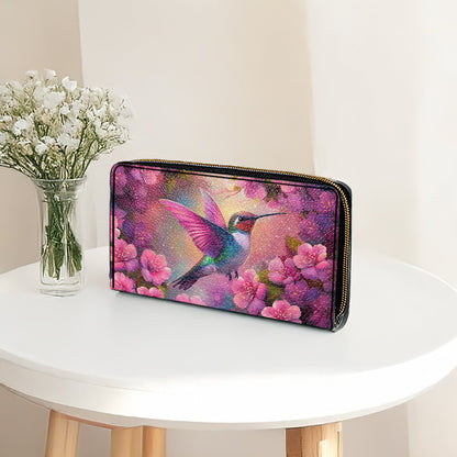 Shineful Leather Clutch Purse With Wristlet Strap Handle Blossom Hummingbird