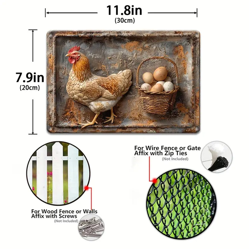 Shineful Metal Sign 2D Vintage Chicken and Fresh Eggs Aluminum