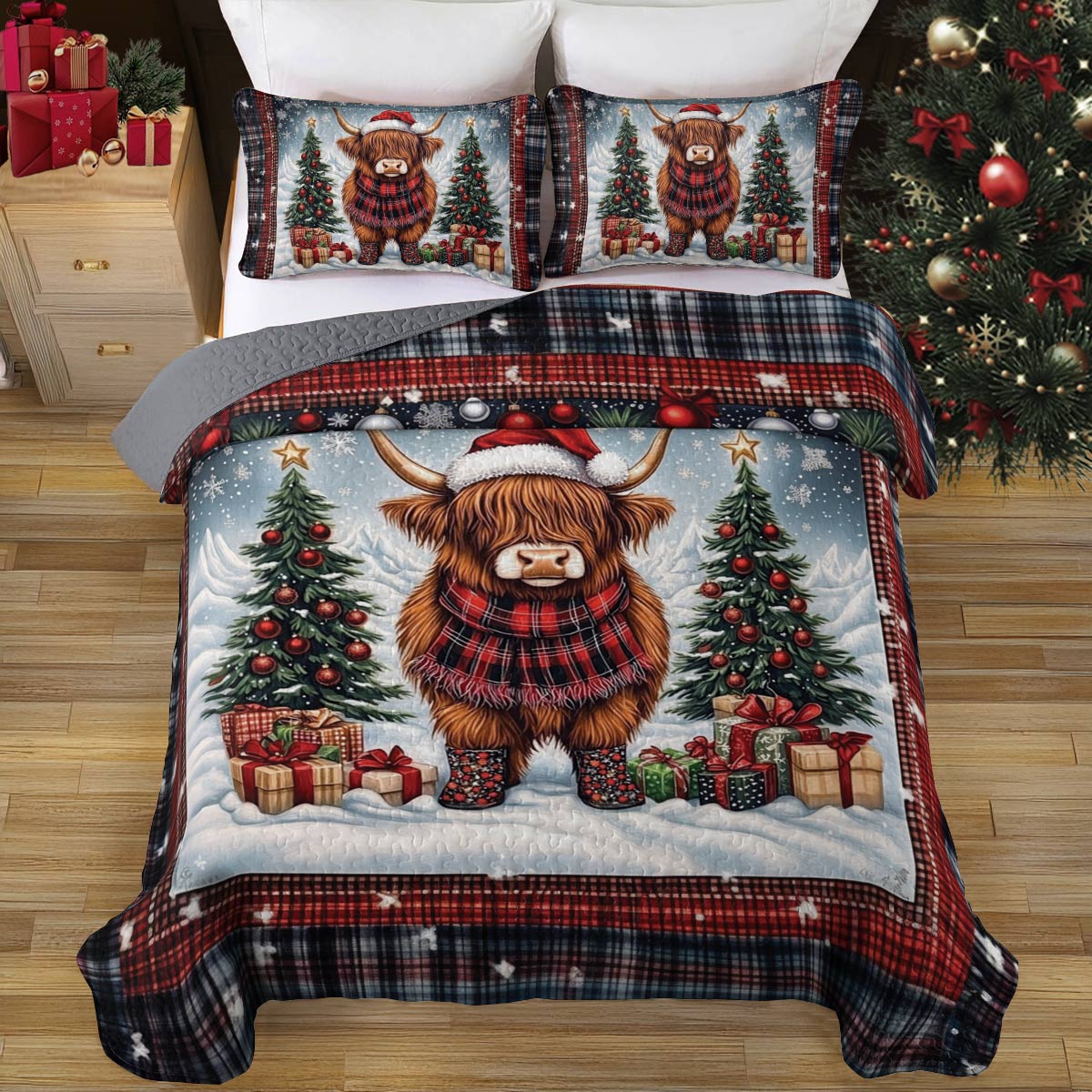 Shineful All Season Quilt 3-Piece Set Mooey Christmas