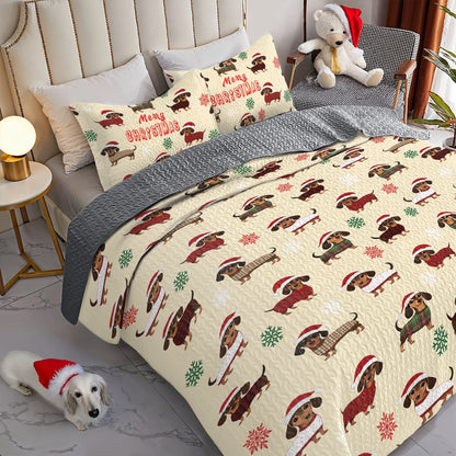 Shineful All Season Quilt 3-Piece Set - Dashing Dachshund Christmas Dreams