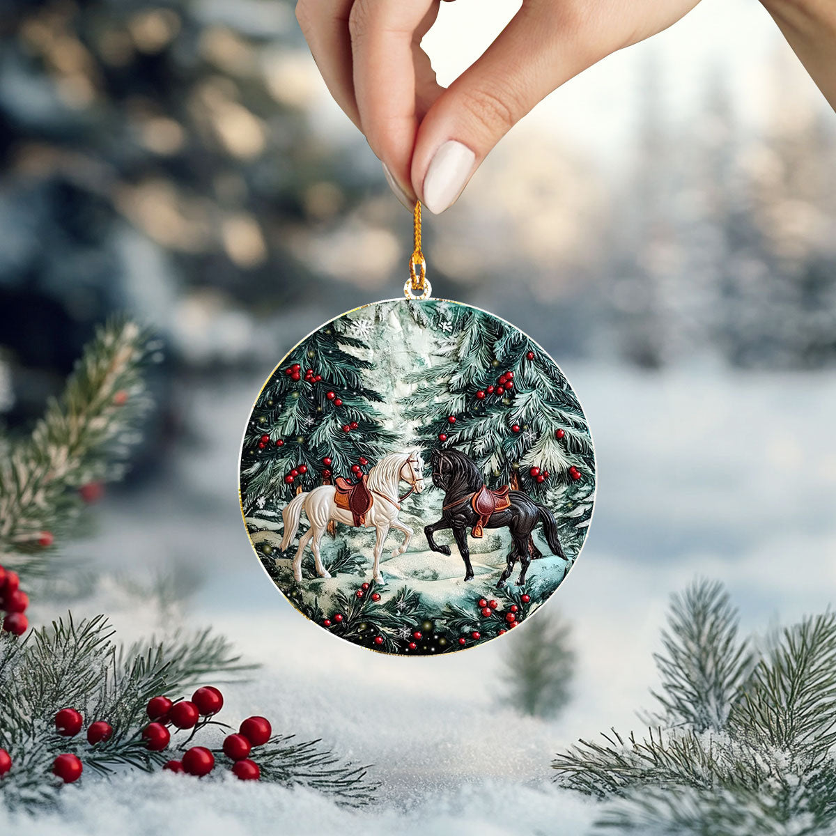 Shineful 2D Acrylic Ornament - Enchanted Winter Horses