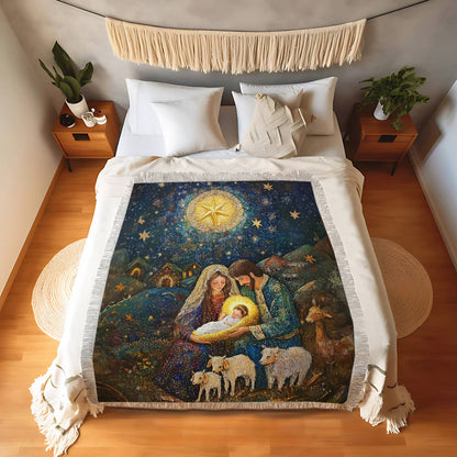 Shineful Woven Tapestry Throw Blanket Sacred Christmas Nativity