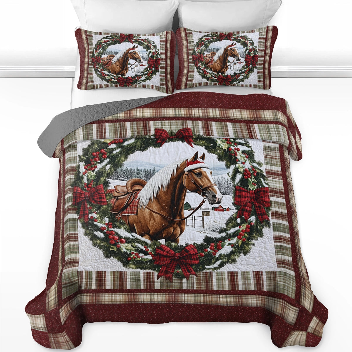 Shineful All Season Quilt 3-Piece Set Winter's Equestrian Elegance