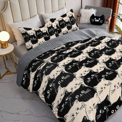 Shineful All Season Quilt 3-Piece Set - Cute Face Cats