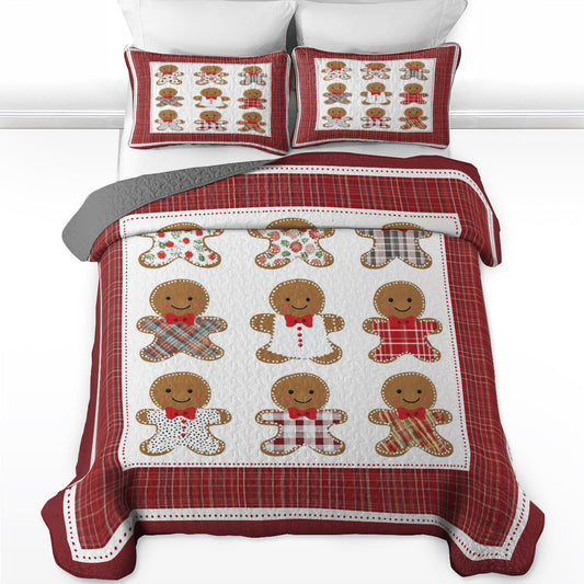 Shineful All Season Quilt 3-Piece Set Festive Christmas Gingerbread