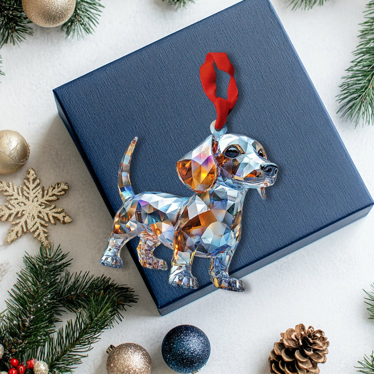 Glänzendes 2D-Acryl-Ornament, funkelndes Hunde-Andenken 