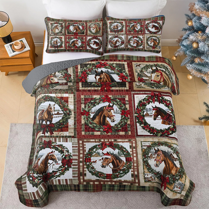 Shineful All Season Quilt 3-Piece Set Horse Holiday Hooves