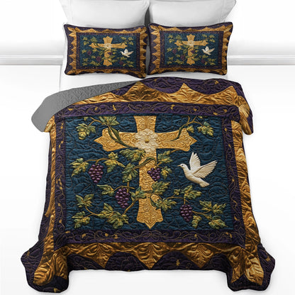 Shineful All Season Quilt 3-Piece Set Golden Cross Serenity