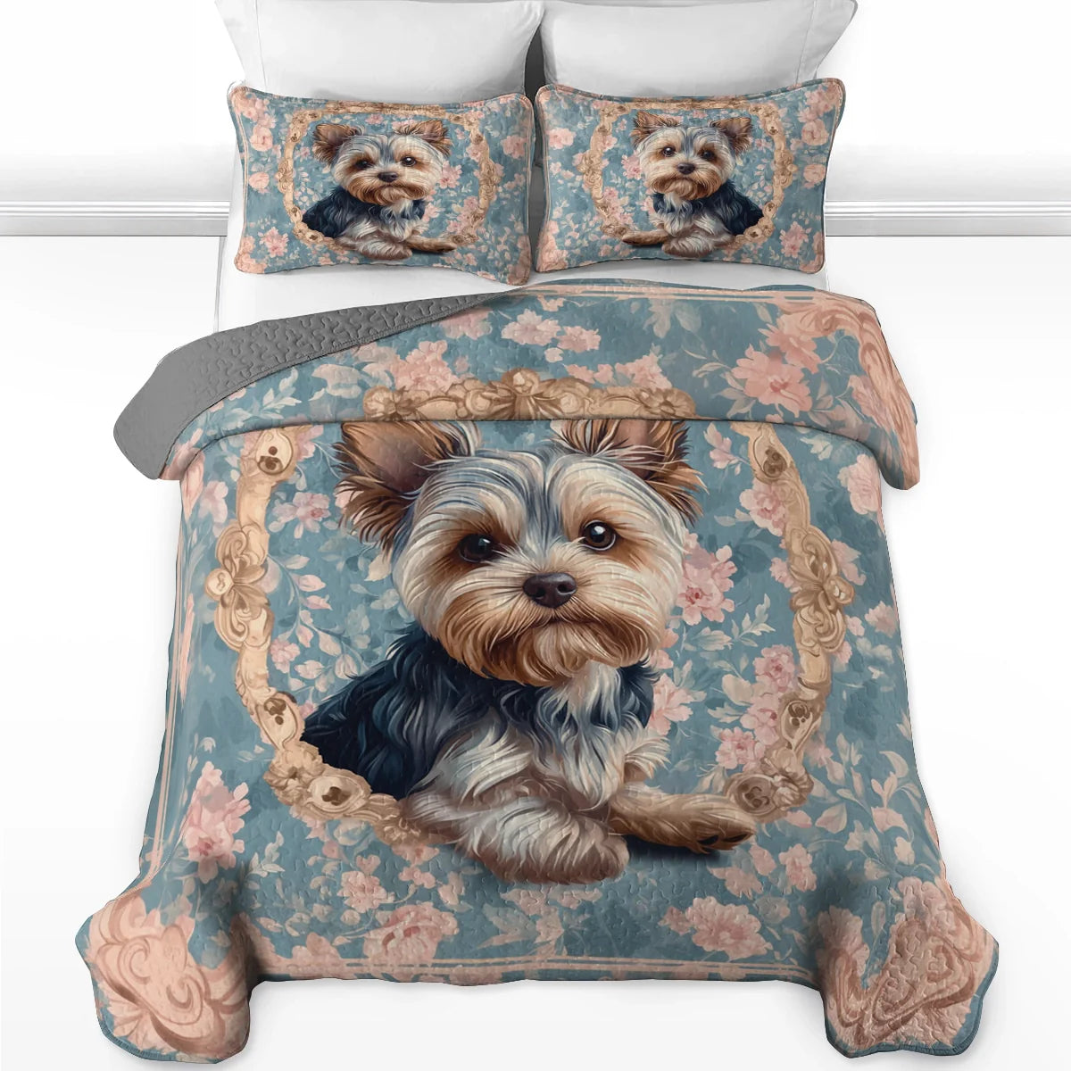 Shineful All Season Quilt 3-Piece Set Yorkie Blossom Elegance