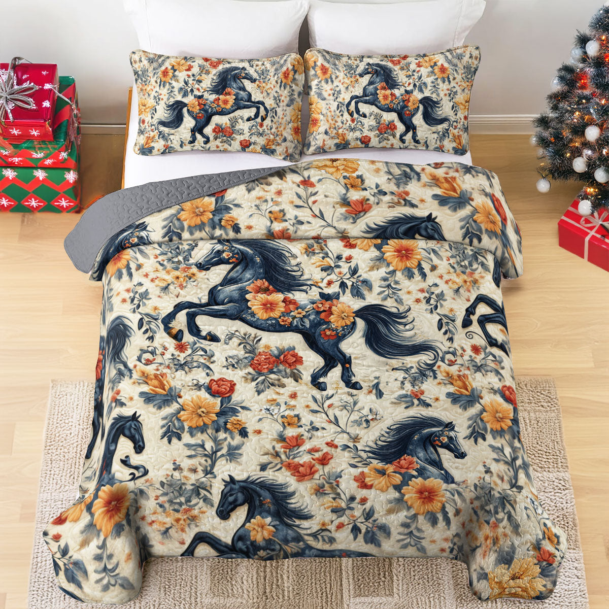 Shineful All Season Quilt 3-Piece Set Blooming Gallop