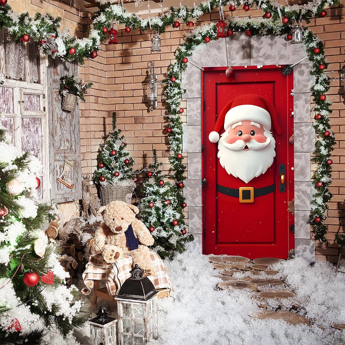 Couvre-porte brillant Père Noël rouge festif