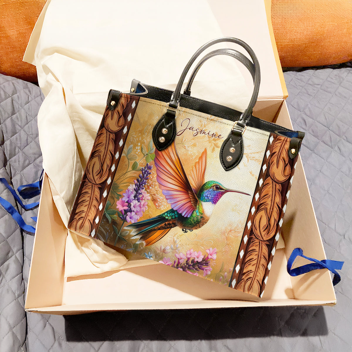 Shineful Personalized Leather Bag Elegant Hummingbird