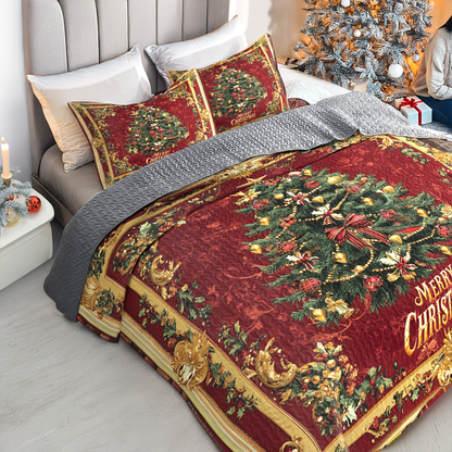 Shineful All Season Quilt 3-Piece Set Royal Christmas Tree