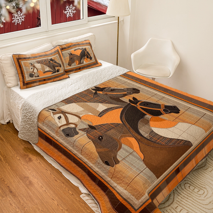 Shineful All Season Quilt 3-Piece Set Horse Timeless Elegance