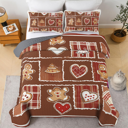 Ensemble de courtepointe toutes saisons Shineful 3 pièces - Sweetheart Gingerbread Delight