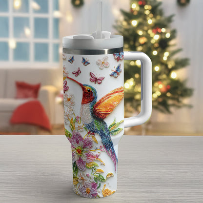 Shineful Glossy Tumbler Blossom Hummingbird With Butterflies