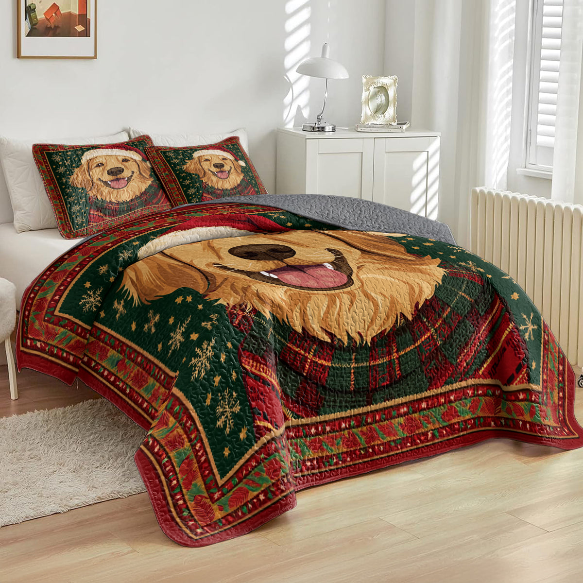 Shineful All Season Quilt 3-Piece Set Christmas Golden Retriever