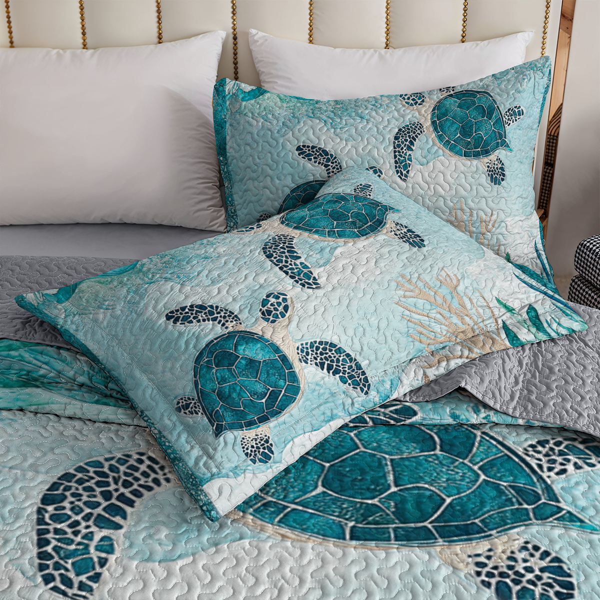 Shineful All Season Quilt 3-Piece Set - Elegant Sea Turtle