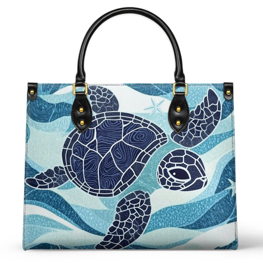 Sac en cuir brillant Tortue bleu foncé