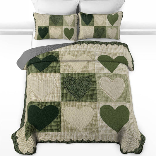 Shineful All Season Quilt 3-Piece Set - Sage Hearts Serenity