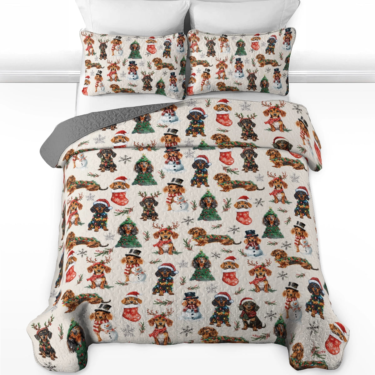 Shineful All Season Quilt 3-Piece Set - Dachshund Holiday Cheer