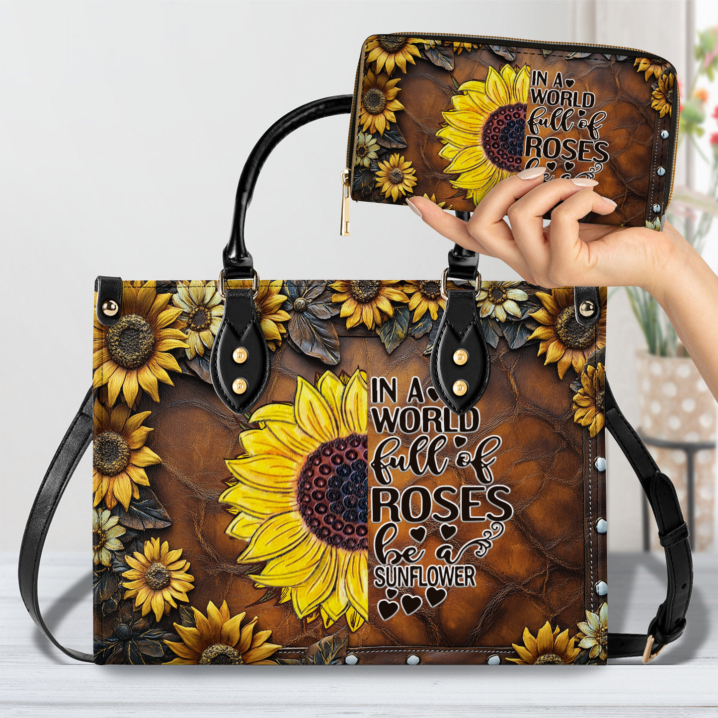 Shineful Leather Bag Sunflower Elegance