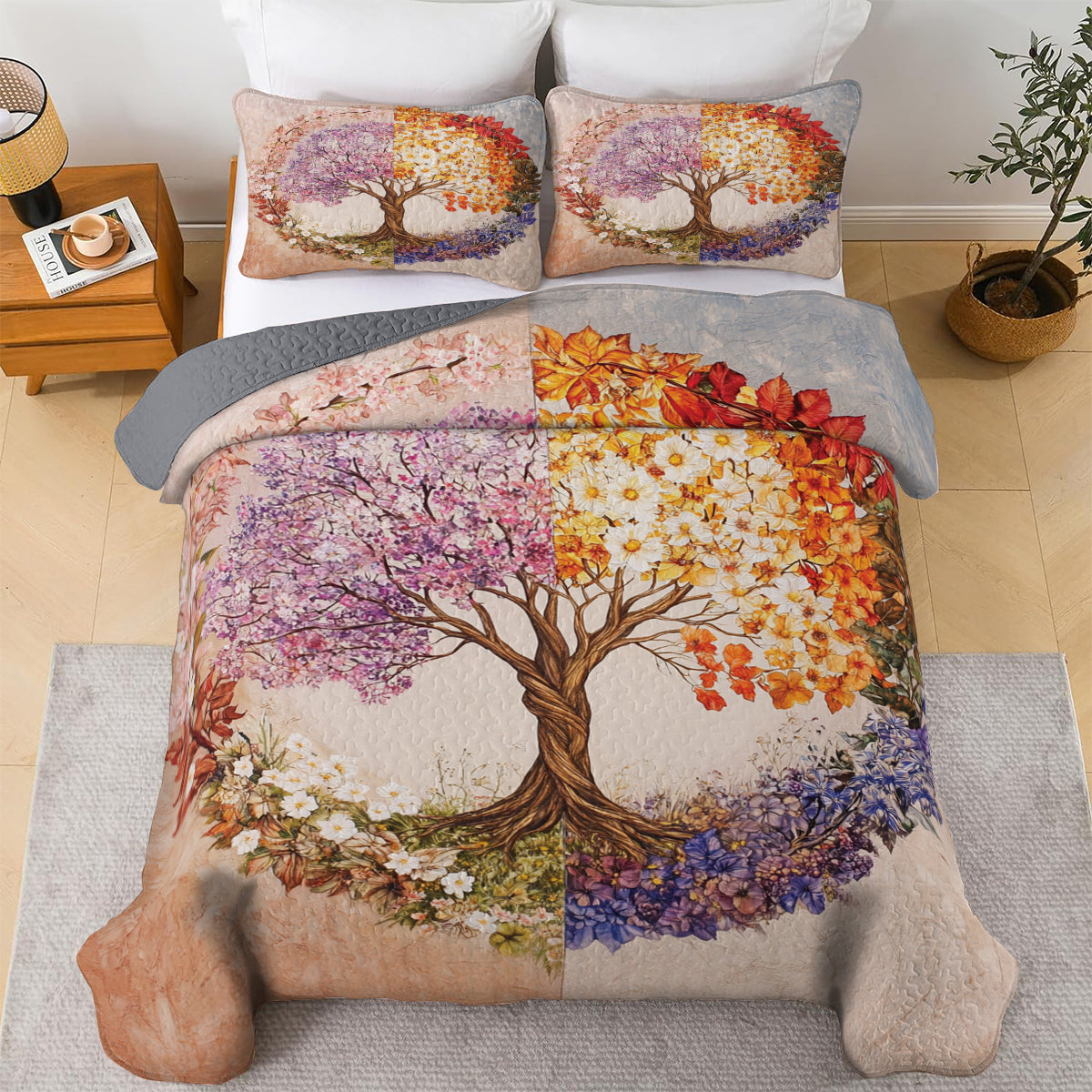 Shineful All Season Quilt 3-Piece Set Four Seasons Tree