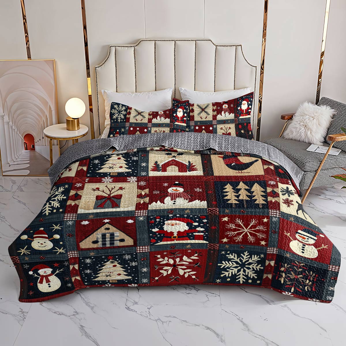 Shineful All Season Quilt 3-Piece Set Happy Christmas Wishes