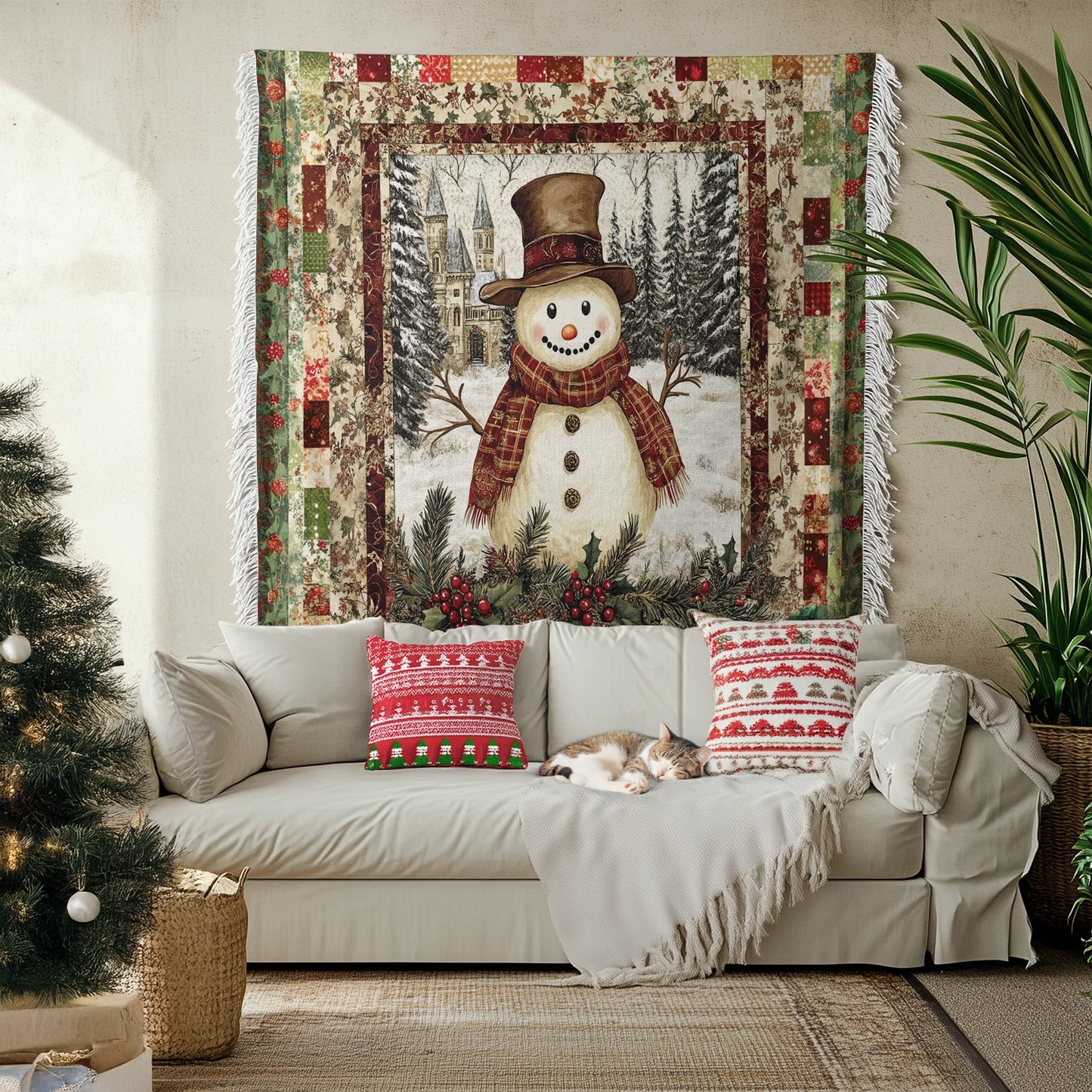 Shineful Woven Tapestry Throw Blanket - Vintage Snowman