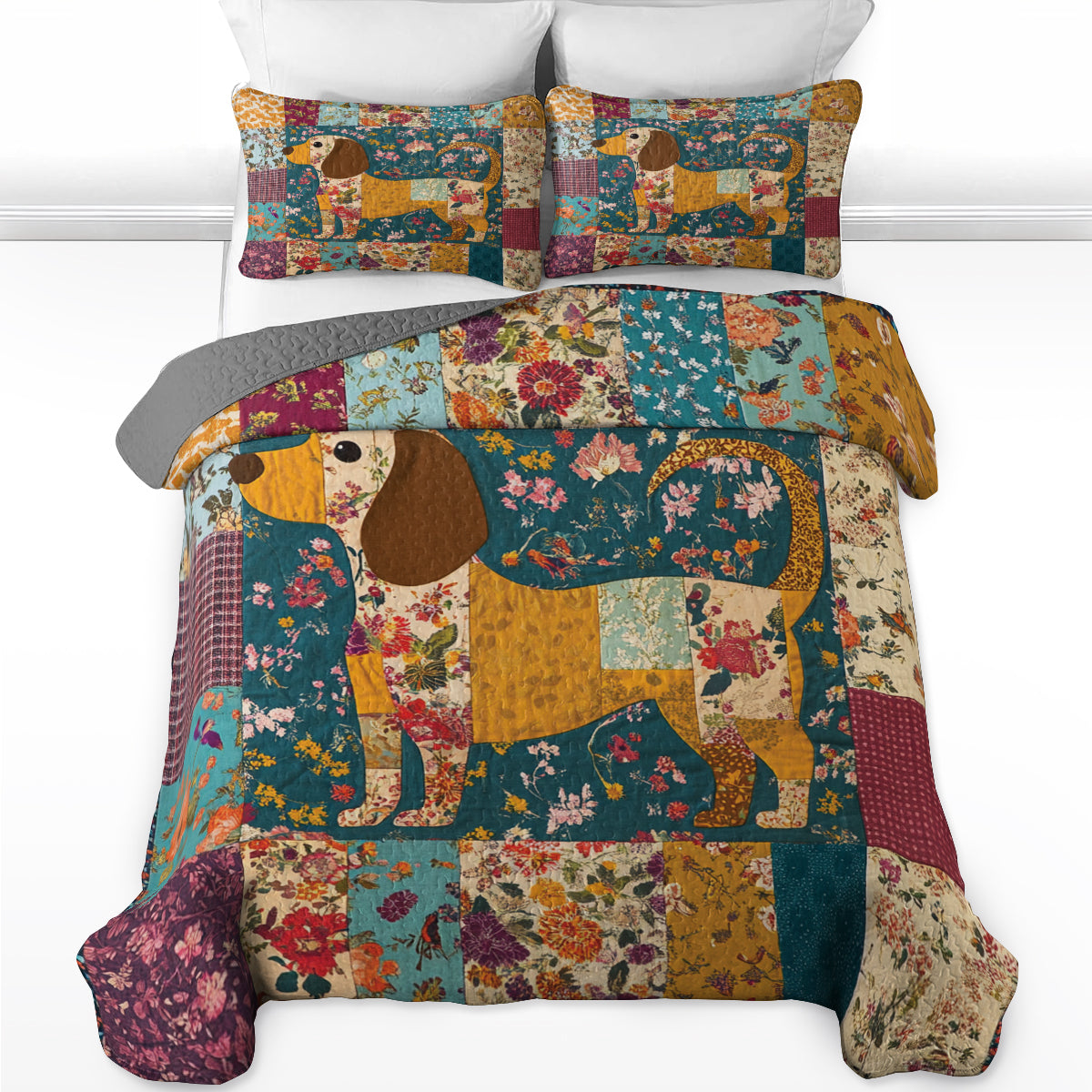 Shineful All Season Quilt 3-Piece Set Dachshund Delight Patchwork