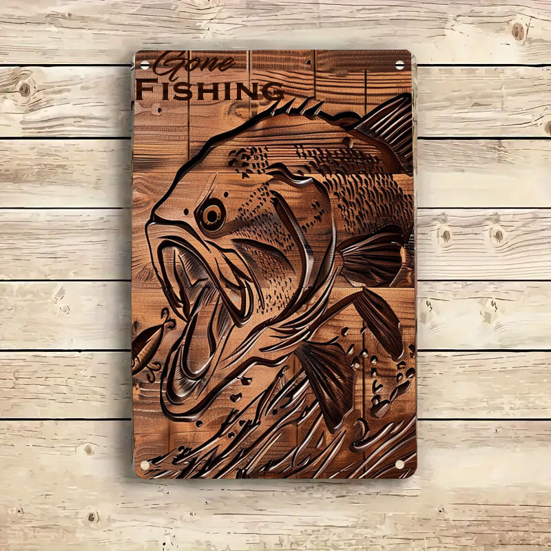 Shineful 2D Flat Print Metal Sign Gone Fishing