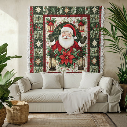 Shineful Woven Tapestry Throw Blanket Santa’s Holiday Cheer