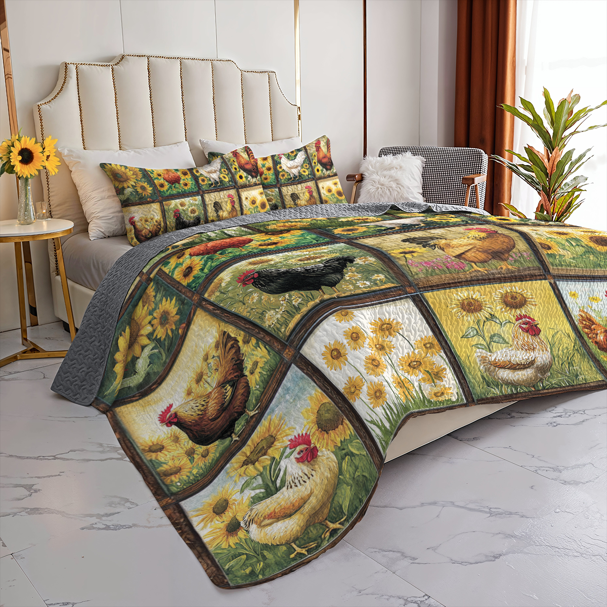 Shineful All Season Quilt 3-Piece Set Sunny Field Chicken