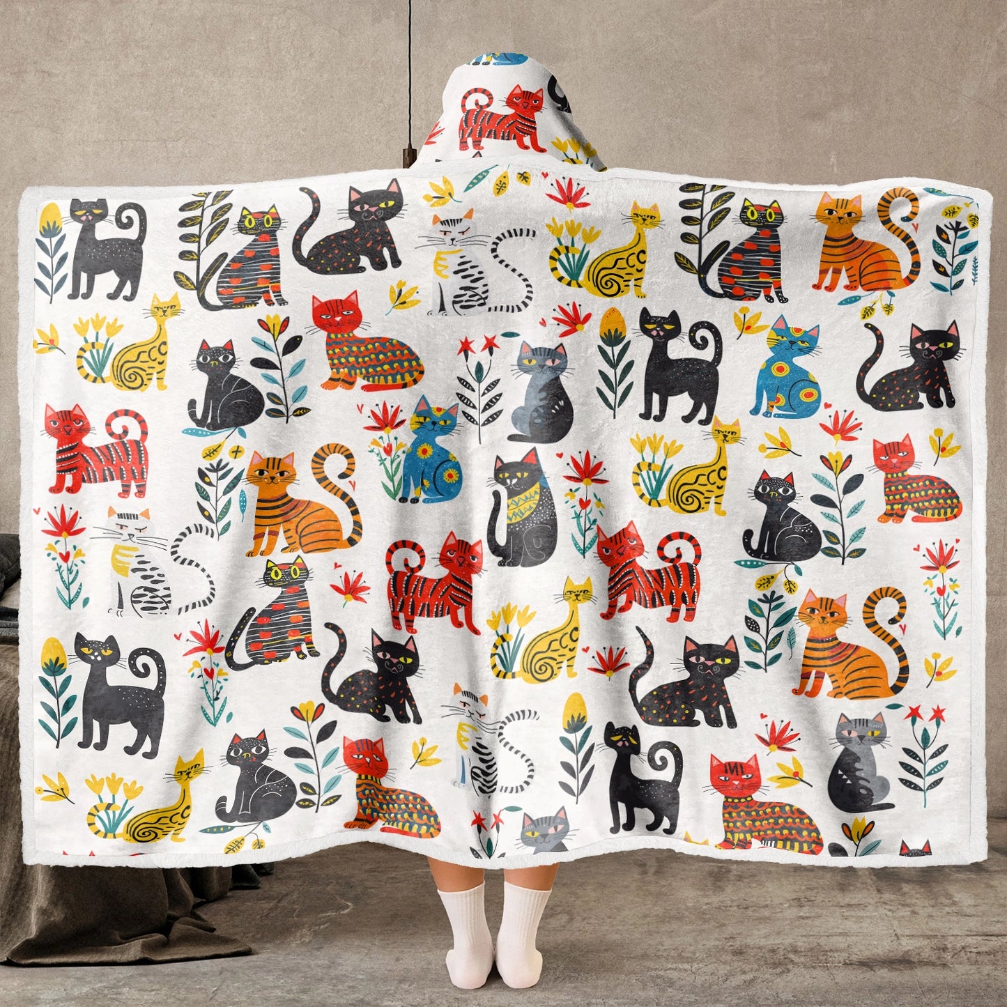 Couverture à capuche portable brillante - Chat fantaisiste et mignon