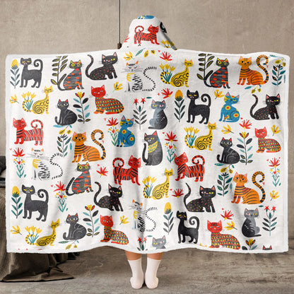 Couverture à capuche portable brillante - Chat fantaisiste et mignon