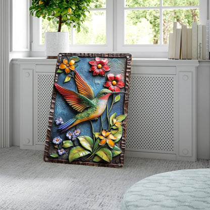 Shineful 2D Metal Sign Colorful Floral Hummingbird