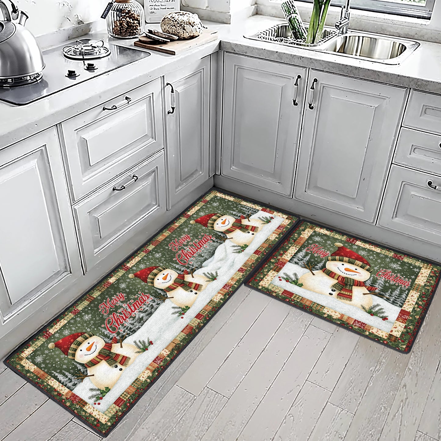 Shineful Ultra-Thin Non Skid Floor Mat, Kitchen Rugs Frosty Snowman