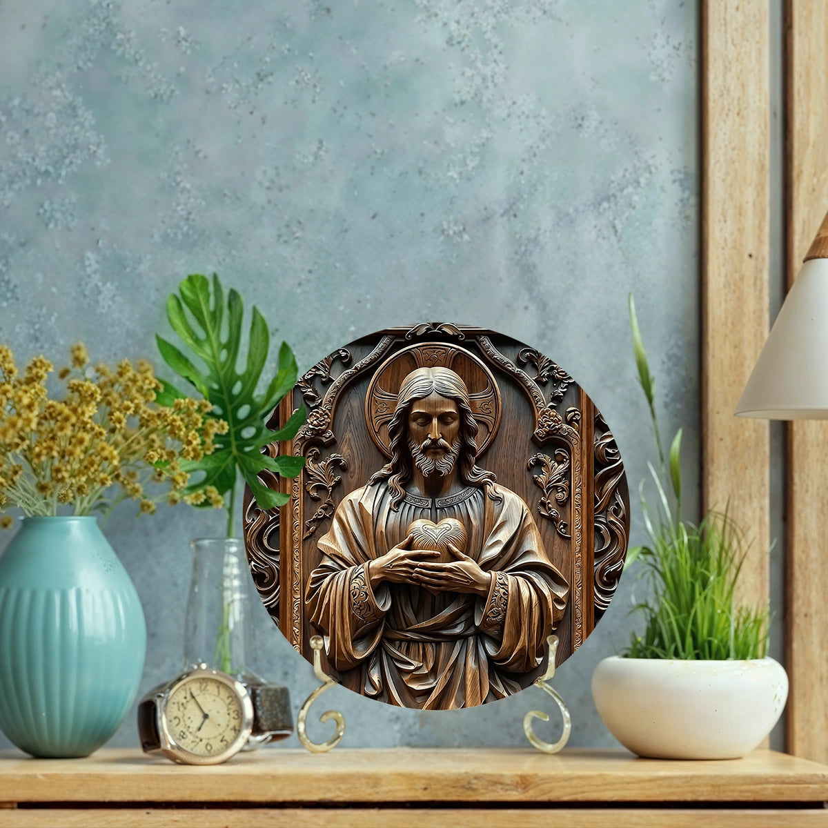 Shineful 2D Wooden Plaque, Hanging Decor, Door Sign Sacred Heart Reverence