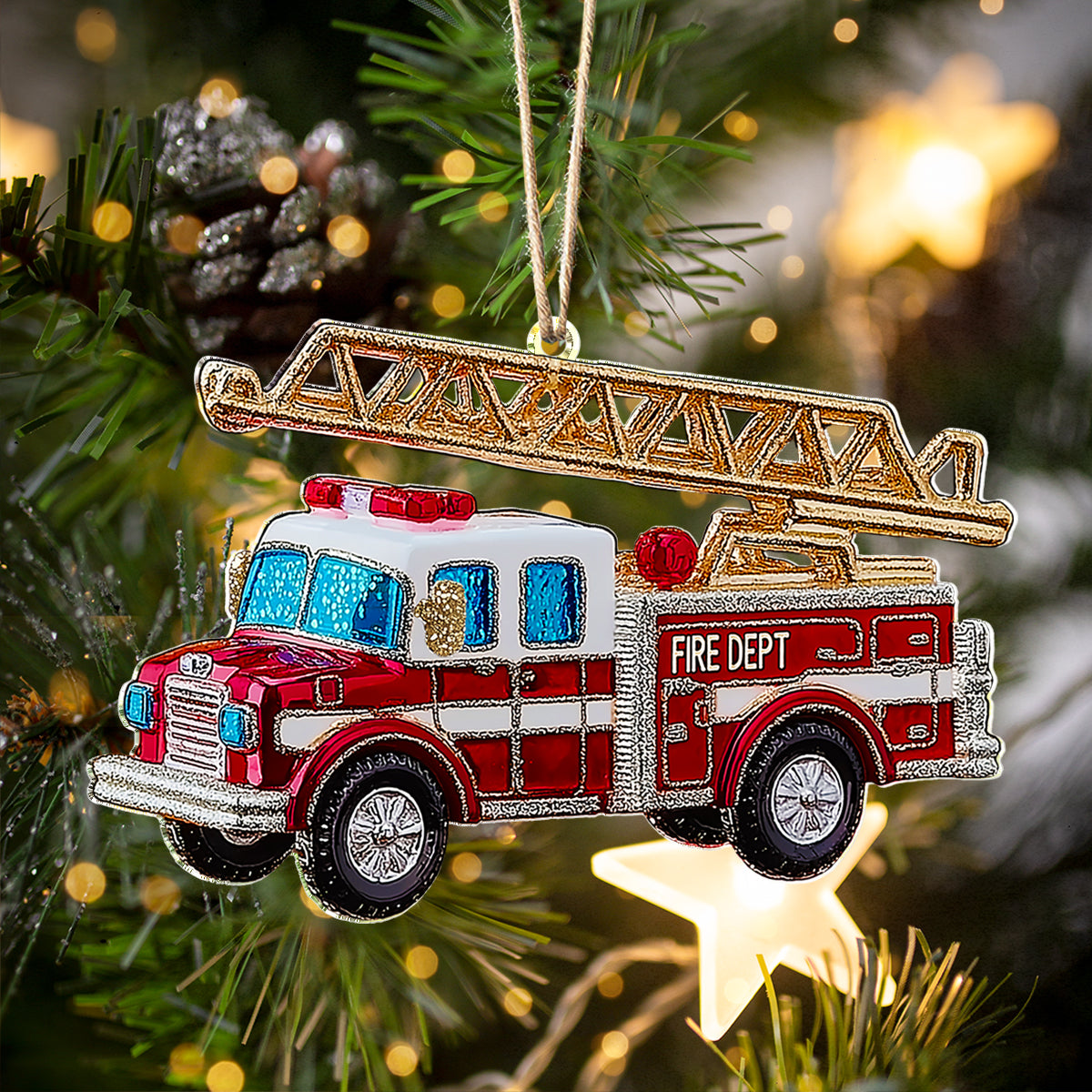 Shineful 2D Acrylic Ornament - Festive Fire Engine