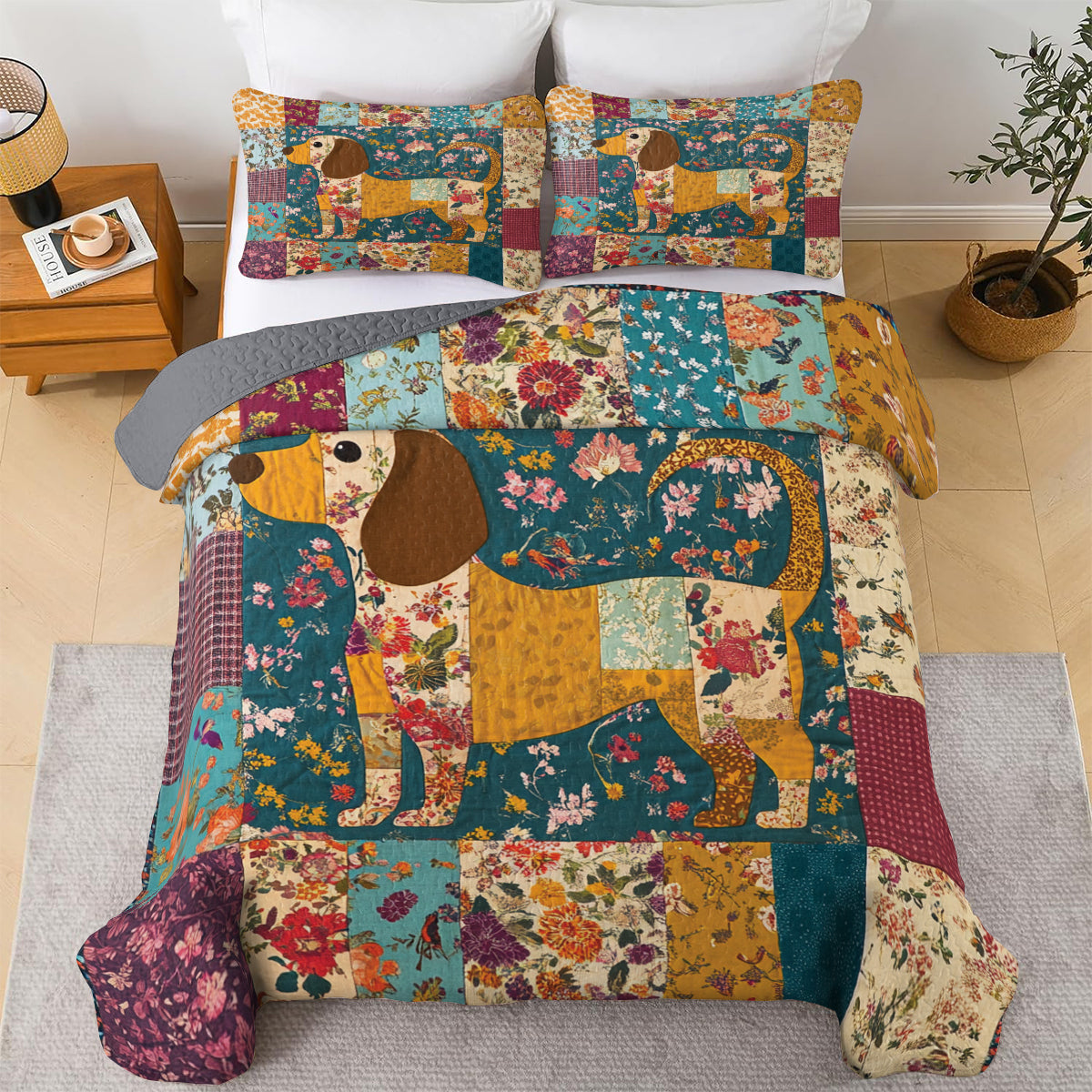 Shineful All Season Quilt 3-Piece Set Dachshund Delight Patchwork