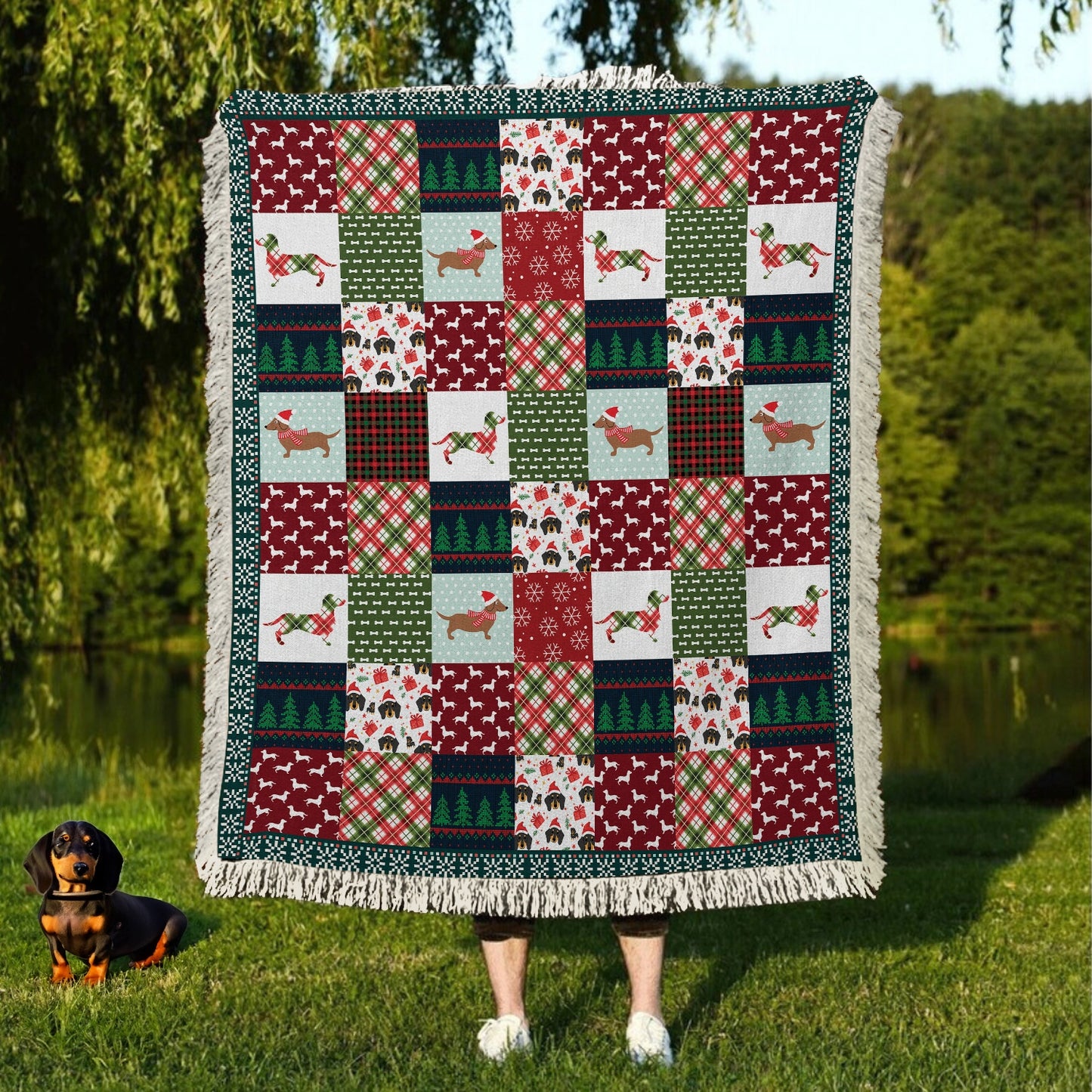 Shineful Woven Tapestry Throw Blanket - Dachshund Christmas