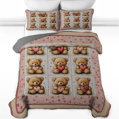 Shineful All Season Quilt 3-Piece Set - Teddy Hearts