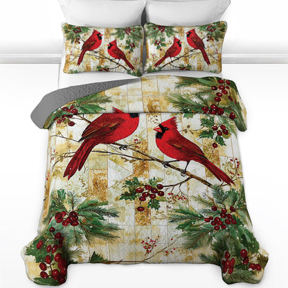 Shineful All Season Quilt 3-Piece Set - Cardinal Evergreen Quilt