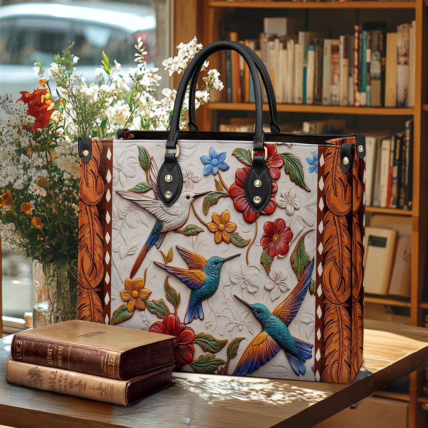 Shineful Leather Bag Hummingbird Blossom Flight