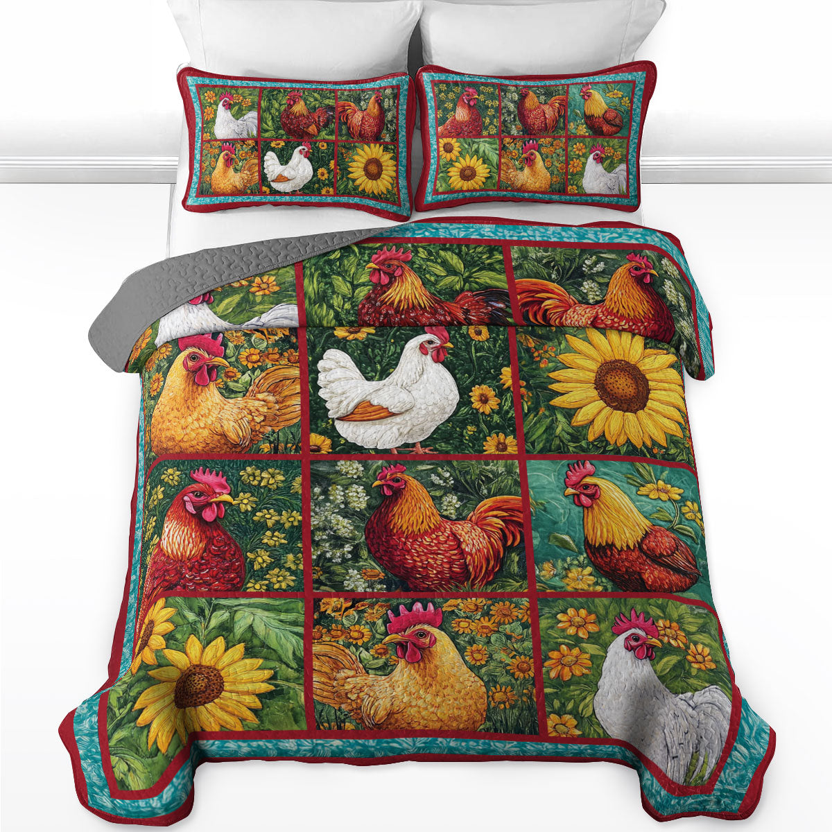 Shineful All Season Quilt 3-Piece Set Sunflower Chicken