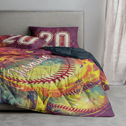 Shineful All Season Quilt 3-Piece Set Personalized Softball Home Run Dreams