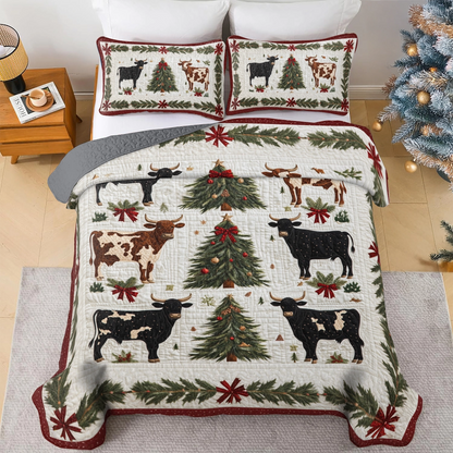 Shineful All Season Quilt 3-Piece Set Country Christmas Cattle